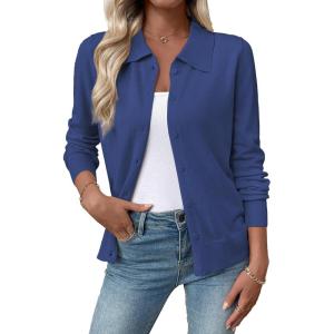 imageEVALESS Cardigan Sweaters for Women Wool Blend Lightweight Trendy Long Sleeve Lapel Collar Button Down Sweater CardigansBlue