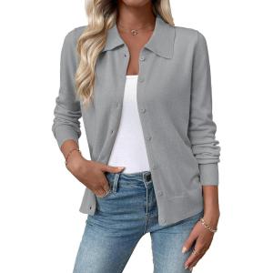 imageEVALESS Cardigan Sweaters for Women Wool Blend Lightweight Trendy Long Sleeve Lapel Collar Button Down Sweater CardigansCloud Gray