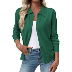 imageEVALESS Cardigan Sweaters for Women Wool Blend Lightweight Trendy Long Sleeve Lapel Collar Button Down Sweater CardigansDark Green
