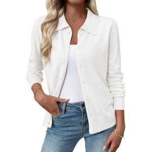 imageEVALESS Cardigan Sweaters for Women Wool Blend Lightweight Trendy Long Sleeve Lapel Collar Button Down Sweater CardigansWhite