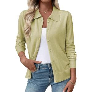 imageEVALESS Cardigan Sweaters for Women Wool Blend Lightweight Trendy Long Sleeve Lapel Collar Button Down Sweater CardigansWindy Green