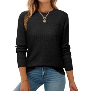 imageEVALESS Sweaters for Women Trendy 2025 Crewneck Long Sleeve Lightweight Knit Pullover Tops Fall Fashion OutfitsBlack