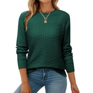 imageEVALESS Sweaters for Women Trendy 2025 Crewneck Long Sleeve Lightweight Knit Pullover Tops Fall Fashion OutfitsDark Green