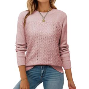imageEVALESS Sweaters for Women Trendy 2025 Crewneck Long Sleeve Lightweight Knit Pullover Tops Fall Fashion OutfitsLight Pink