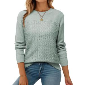 imageEVALESS Sweaters for Women Trendy 2025 Crewneck Long Sleeve Lightweight Knit Pullover Tops Fall Fashion OutfitsSmoke Green