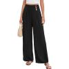 imageEVALESS Womens High Waisted Button Pleated Wide Leg Pants Beach Vacation TrousesBlack