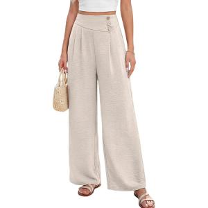 imageEVALESS Womens High Waisted Button Pleated Wide Leg Pants Beach Vacation TrousesJet Stream