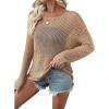 imageEVALESS Womens Sweaters Casual 2026 Spring Summer Crochet Hollow Out Tops Crewneck Long Sleeve Beach Cover Ups Cruise OutfitsCamel