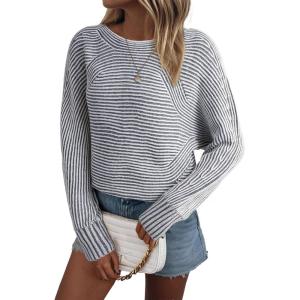 imageEVALESS Striped Sweaters for Women Boat Neck Batwing Sleeve Oversized Pullover Sweater Tops Womens Fall Clothes OutfitsAshleigh Blue