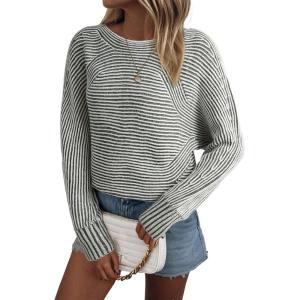 imageEVALESS Striped Sweaters for Women Boat Neck Batwing Sleeve Oversized Pullover Sweater Tops Womens Fall Clothes OutfitsBlackish Green