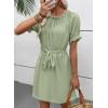 imageEVALESS Womens Spring Summer Dresses 2026 Casual Off The Shoulder Ruffle Short Sleeve Fashion Beach Vacation Clothes DressesLight Creen