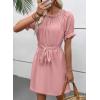 imageEVALESS Womens Spring Summer Dresses 2026 Casual Off The Shoulder Ruffle Short Sleeve Fashion Beach Vacation Clothes DressesLight Pink