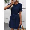 imageEVALESS Womens Spring Summer Dresses 2026 Casual Off The Shoulder Ruffle Short Sleeve Fashion Beach Vacation Clothes DressesNavy Blue