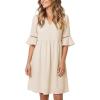 imageEVALESS Summer Dresses for Women 2026 Casual V Neck Spring Dress Ruffle Short Sleeve Hollow Out Mini Dress A Line DressesBeige