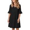 imageEVALESS Summer Dresses for Women 2026 Casual V Neck Spring Dress Ruffle Short Sleeve Hollow Out Mini Dress A Line DressesBlack