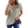 imageEVALESS Spring Summer Tops for Women Casual Short Sleeve T Shirts V Neck Henley Shirts Patchwork Button Up Knit Pullover TopsBeige