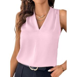 imageEVALESS Womens Pleated V Neck Sleeveless Tank TopLight Pink