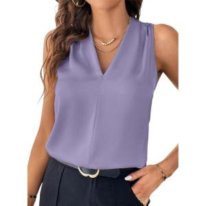 imageEVALESS Womens Pleated V Neck Sleeveless Tank TopOrchid Petal
