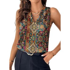 imageEVALESS Womens Pleated V Neck Sleeveless Tank TopZ Green