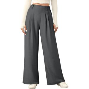 imageEVALESS Womens Wide Leg Pants High Waisted Business Work Casual Trousers 2026 Summer Comfy Palazzo Pants with PocketsDark Grey