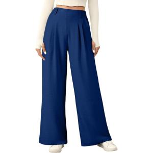 imageEVALESS Womens Wide Leg Pants High Waisted Business Work Casual Trousers 2026 Summer Comfy Palazzo Pants with PocketsSail Blue