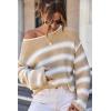 image:imageEVALESS Womens Sweater 2024 Fall Winter Crewneck Long Sleeve Color Block Striped Sweaters Casual Knit Pullover Jumper TopsStriped Khaki