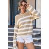 image:imageEVALESS Womens Sweater 2024 Fall Winter Crewneck Long Sleeve Color Block Striped Sweaters Casual Knit Pullover Jumper TopsStriped Khaki