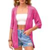 image:imageEVALESS Womens Crochet Knit Cardigan Sweaters Short Sleeve Open Front Kimonos Boho Cardigans Tops Lightweight VacationSachet Pink