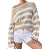 image:imageEVALESS Womens Sweater 2024 Fall Winter Crewneck Long Sleeve Color Block Striped Sweaters Casual Knit Pullover Jumper TopsStriped Khaki