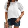 image:imageEVALESS Womens Tops Blouses for Women Dressy Casual Waffle Frill Trim Eyelet Embroidery Mock Neck Puff Sleeves ShirtsWhite