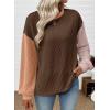 image:imageEVALESS Womens Long Sleeve Tops Fall Fashion 2026 Crewneck Color Block Ribbed Knit Casual Loose Fit Pullover ShirtsChestnut Brown