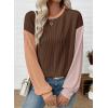 image:imageEVALESS Womens Long Sleeve Tops Fall Fashion 2026 Crewneck Color Block Ribbed Knit Casual Loose Fit Pullover ShirtsChestnut Brown