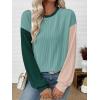 image:imageEVALESS Womens Long Sleeve Tops Fall Fashion 2026 Crewneck Color Block Ribbed Knit Casual Loose Fit Pullover ShirtsIndigo