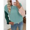 image:imageEVALESS Womens Long Sleeve Tops Fall Fashion 2026 Crewneck Color Block Ribbed Knit Casual Loose Fit Pullover ShirtsIndigo