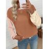 image:imageEVALESS Womens Long Sleeve Tops Fall Fashion 2026 Crewneck Color Block Ribbed Knit Casual Loose Fit Pullover ShirtsLight Brown