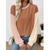 image:imageEVALESS Womens Long Sleeve Tops Fall Fashion 2026 Crewneck Color Block Ribbed Knit Casual Loose Fit Pullover ShirtsLight Brown