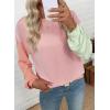 image:imageEVALESS Womens Long Sleeve Tops Fall Fashion 2026 Crewneck Color Block Ribbed Knit Casual Loose Fit Pullover ShirtsLight Pink