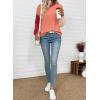 image:imageEVALESS Womens Long Sleeve Tops Fall Fashion 2026 Crewneck Color Block Ribbed Knit Casual Loose Fit Pullover ShirtsMineral Red