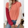 image:imageEVALESS Womens Long Sleeve Tops Fall Fashion 2026 Crewneck Color Block Ribbed Knit Casual Loose Fit Pullover ShirtsMineral Red