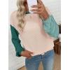 image:imageEVALESS Womens Long Sleeve Tops Fall Fashion 2026 Crewneck Color Block Ribbed Knit Casual Loose Fit Pullover ShirtsOatmeal
