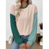 image:imageEVALESS Womens Long Sleeve Tops Fall Fashion 2026 Crewneck Color Block Ribbed Knit Casual Loose Fit Pullover ShirtsOatmeal