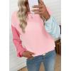 image:imageEVALESS Womens Long Sleeve Tops Fall Fashion 2026 Crewneck Color Block Ribbed Knit Casual Loose Fit Pullover ShirtsPink