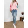 image:imageEVALESS Womens Long Sleeve Tops Fall Fashion 2026 Crewneck Color Block Ribbed Knit Casual Loose Fit Pullover ShirtsPink