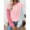 image:imageEVALESS Womens Long Sleeve Tops Fall Fashion 2026 Crewneck Color Block Ribbed Knit Casual Loose Fit Pullover ShirtsPink