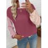 image:imageEVALESS Womens Long Sleeve Tops Fall Fashion 2026 Crewneck Color Block Ribbed Knit Casual Loose Fit Pullover ShirtsPitaya Pink