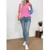 image:imageEVALESS Womens Long Sleeve Tops Fall Fashion 2026 Crewneck Color Block Ribbed Knit Casual Loose Fit Pullover ShirtsRose Red