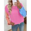 image:imageEVALESS Womens Long Sleeve Tops Fall Fashion 2026 Crewneck Color Block Ribbed Knit Casual Loose Fit Pullover ShirtsRose Red