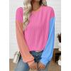 image:imageEVALESS Womens Long Sleeve Tops Fall Fashion 2026 Crewneck Color Block Ribbed Knit Casual Loose Fit Pullover ShirtsRose Red