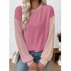 image:imageEVALESS Womens Long Sleeve Tops Fall Fashion 2026 Crewneck Color Block Ribbed Knit Casual Loose Fit Pullover ShirtsSachet Pink