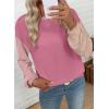 image:imageEVALESS Womens Long Sleeve Tops Fall Fashion 2026 Crewneck Color Block Ribbed Knit Casual Loose Fit Pullover ShirtsSachet Pink